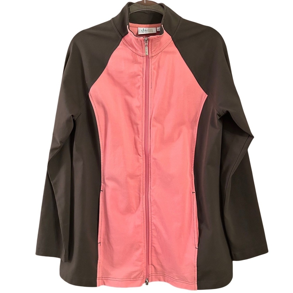 d&co ACTIVE Women's Funnel Neck Jacket Pink Coral Olive Green Track Size Medium